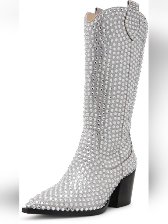 Betsey Johnson Shoes - Betsey Johnson Randy Western Boot Sparkling Silver Rhinestone Western Boots 8.5
